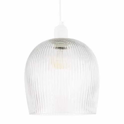 Happy Homewares Modern Transparent Mini Line Ribbed Glass Pendant Ceiling Light Shade, Diameter: 20 cm – 1
