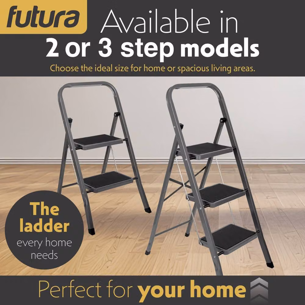 Futura 3 Step Heavy-Duty Steel Folding Step Ladder in Grey – 8
