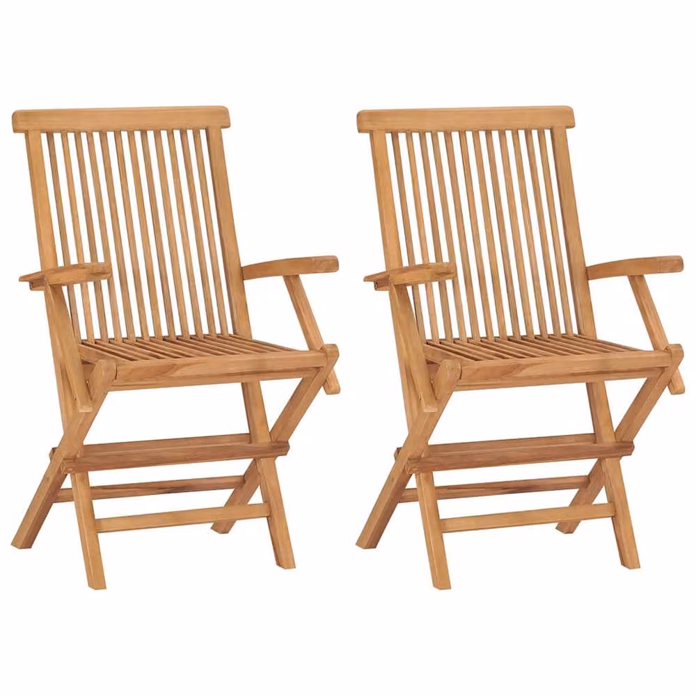 Berkfield Home Set of 2 Durable Folding Garden Chairs in Brown Solid Teak Wood – 2