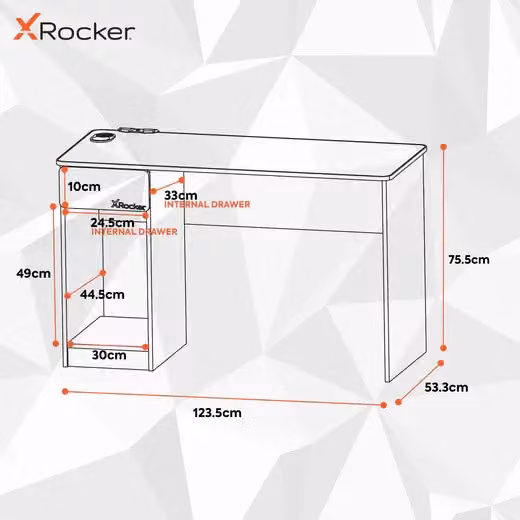 X Rocker Carbon-Tek RGB LED Gaming Desk in Grey and Red, W: 120 cm, D: 53.5 cm, H: 75.5 cm – 2