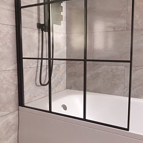 Nes Home Square Reversible Hinged Bath Screen with Clear Glass and Black Profile, W: 80 cm, H: 140 cm – 2