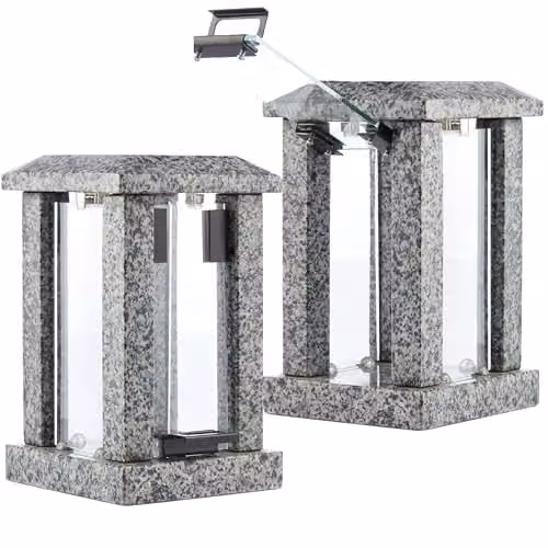 Novecrafto Large Polished Grey Granite Memorial Candle Lantern, H 32 cm, W 15 cm, D 15 cm – 9