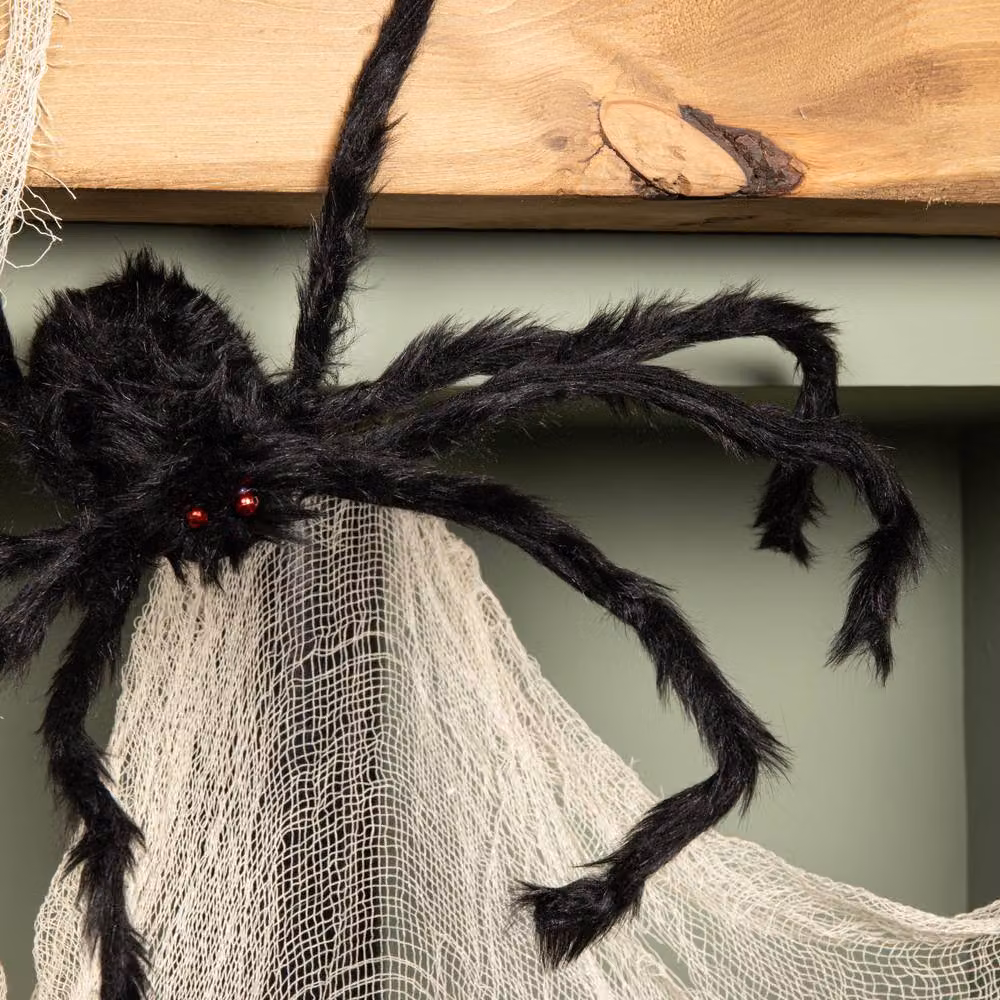 Samuel Alexander 90cm Black Furry Halloween Spider Decoration with Extendable Legs and Red Eyes – 3