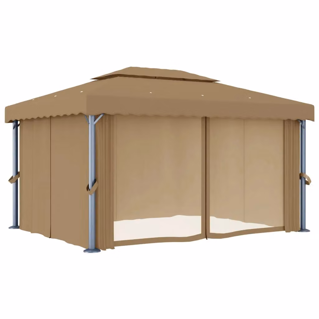 Berkfield Home Aluminium Gazebo with Curtains, Beige, W: 400 cm, D: 300 cm – 2