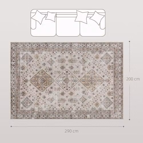 HOMCOM Vintage Floral Area Rug, Beige, W: 290 cm, D: 200 cm – 2