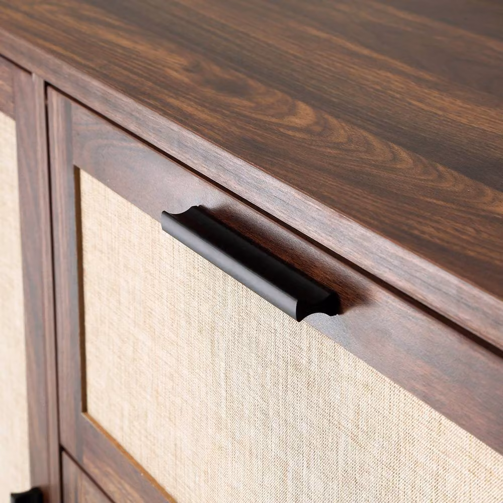 CALICOSY Jetson 2-Door 3-Drawer Sideboard in Walnut Finish with Fabric Fronts, Dark Brown – 7