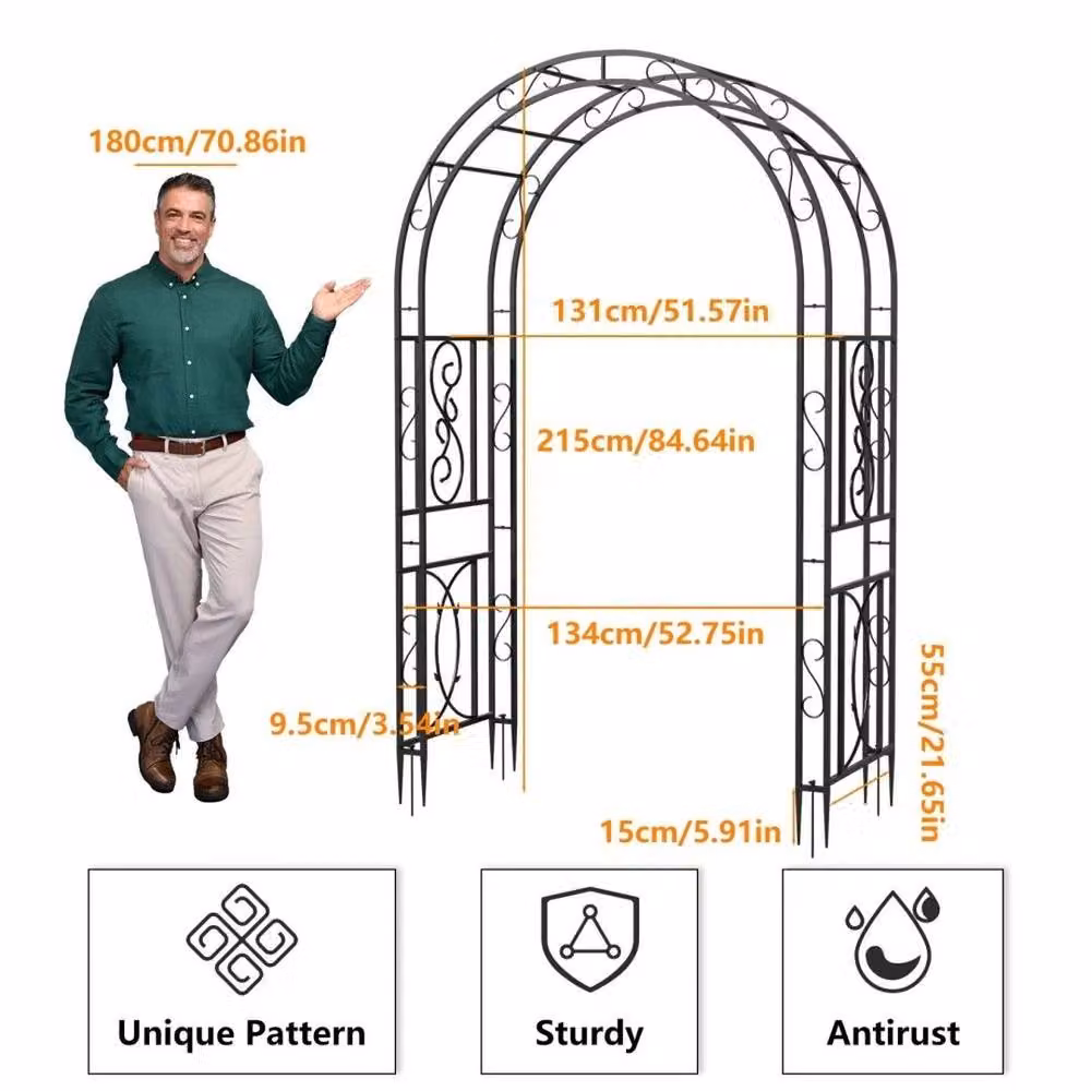 FLAVORA XXL Metal Garden Arch Trellis in Black, H: 215 cm, W: 131 cm, D: 15 cm – 2