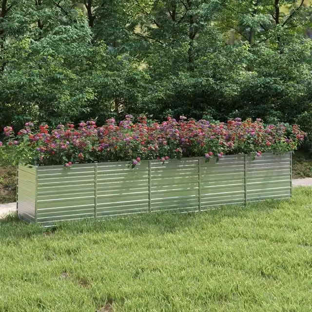 Berkfield Home Garden Galvanised Steel Raised Bed in Silver, W: 400 cm, D: 80 cm, H: 77 cm