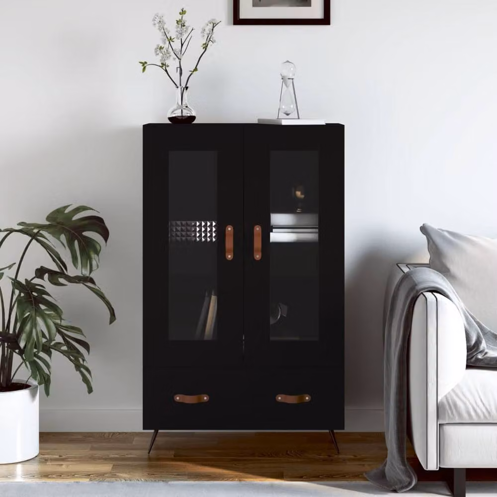 Berkfield Home Black Highboard with Glass Doors, W/D/H: 69.5 x 31 x 115 cm – 2