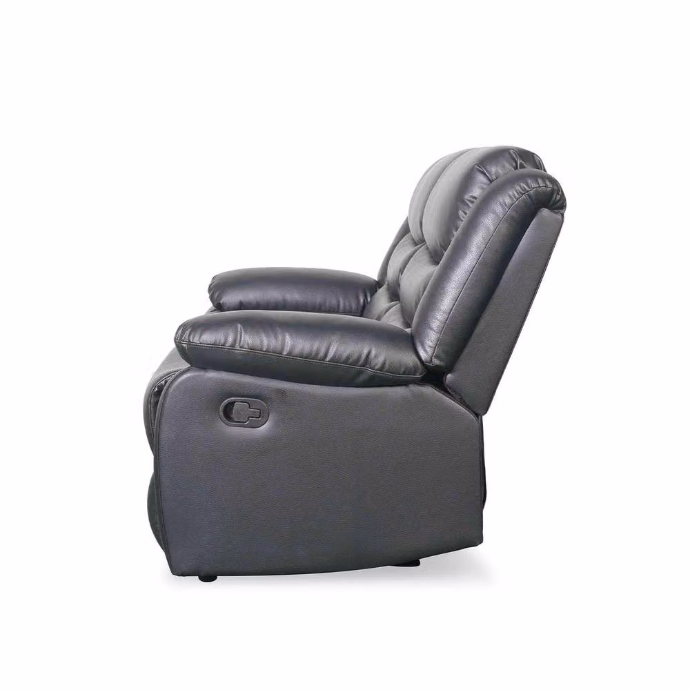 Furnishings For Less UK Cortland 3 Piece Manual Reclining Sofa Suite in Black Synthetic Leather – 3