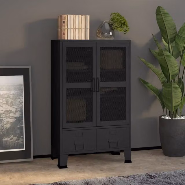 Berkfield Home Industrial Storage Chest in Black Matt Metal – 1