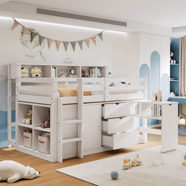 Rolipo Single Solid Wood Storage Bed with Drawers and Bedside Shelf, White, W/D/H: 90 x 190 cm