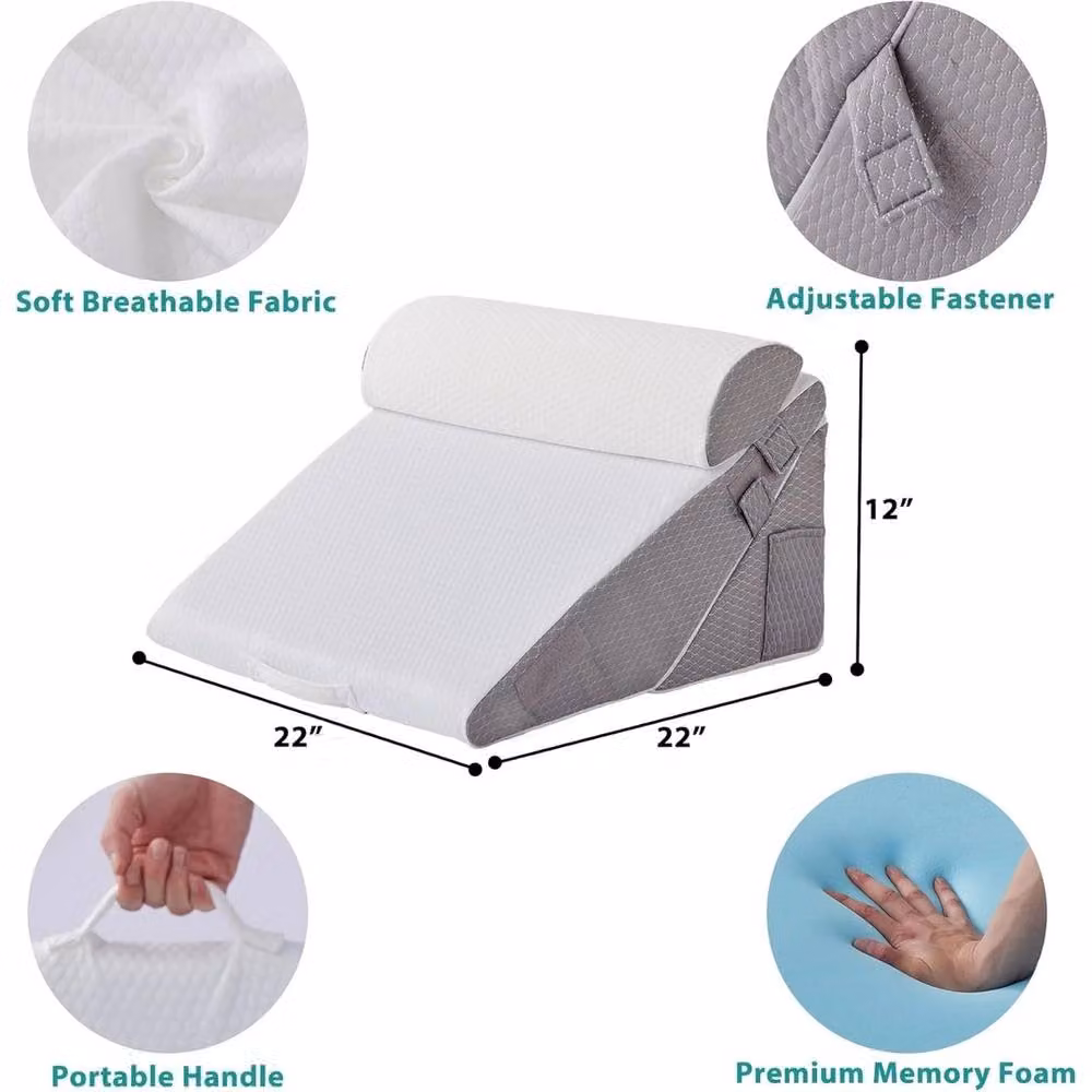 Havendro White 10-in-1 Memory Foam Bed Wedge Pillow for Neck, Back and Knee Support – 2