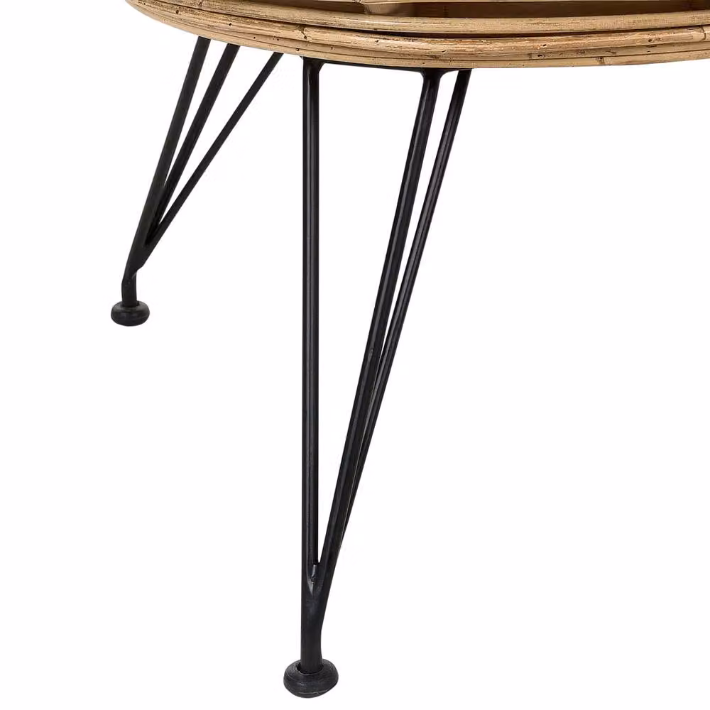 Wyld and Coco Natural Rattan Armchair with Light Beige Cotton Cushion and Black Metal Legs – 3
