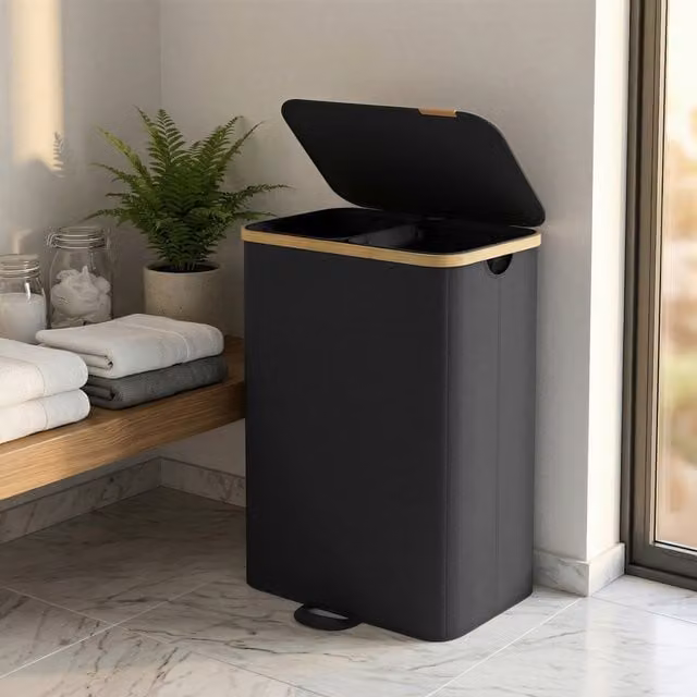 SONGMICS 150 L Laundry Basket with Lid and Removable Bag, Black, W/D/H: 38.5 x 52 x 75 cm
