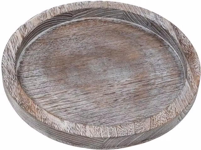 Maison & White Round Solid Wood Serving Tray in White and Brown