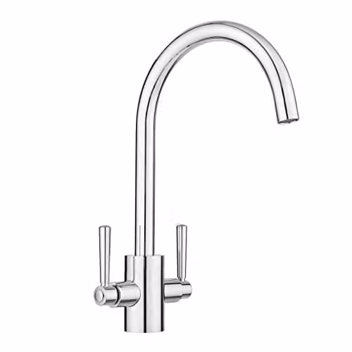JASSFERRY Swan Neck Kitchen Mixer Tap with Two Handles and Swivel Spout in Chrome – 1