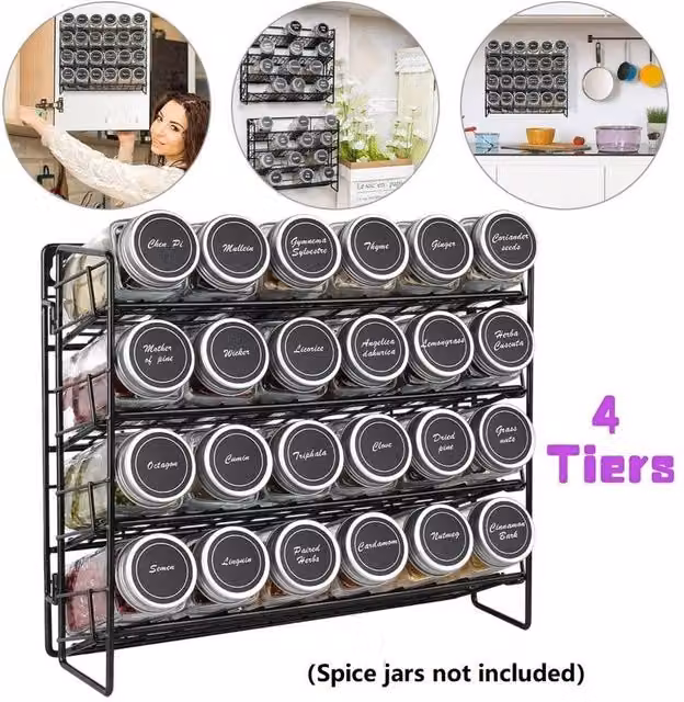 EONLION 4-Tier Wall Mounted Black Metal Spice and Herb Jar Rack, Width: 100 cm – 1