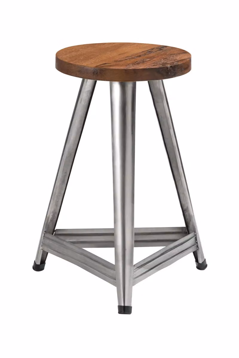 Fifty Five South Orsina Large Industrial Wood and Metal Stool in Silver – 2
