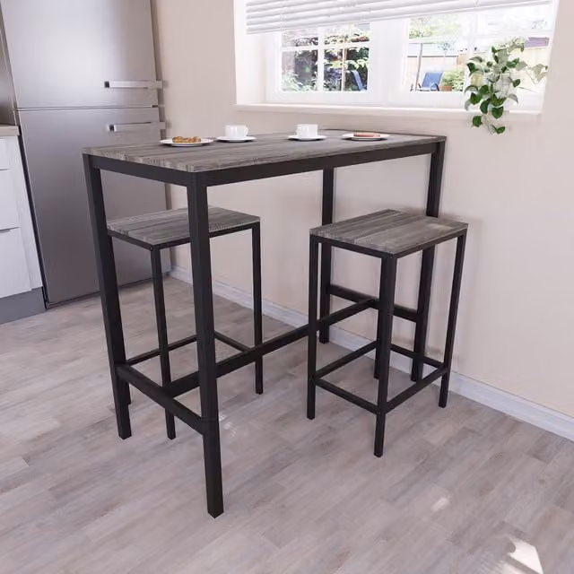 Vida Designs Roslyn Modern Rectangular Bar Table and 2 Chairs Set in Grey