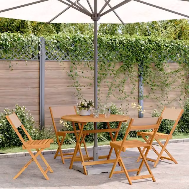 Berkfield Home 5 Piece Modern Garden Dining Set in Beige Fabric and Acacia Wood