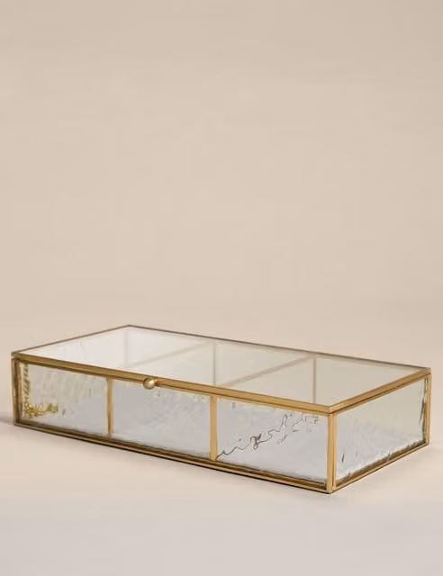 M&S Mottled Glass Trinket Box in Gold and Bronze