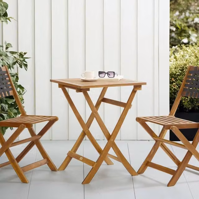 Wyld and Coco Casa 3-Piece Folding Acacia Wood Bistro Set in Brown