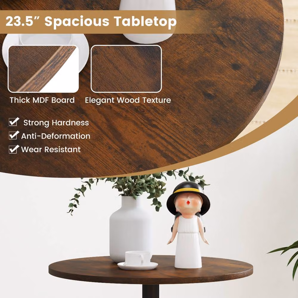Costway Round Height Adjustable Bistro Table in Brown – 5