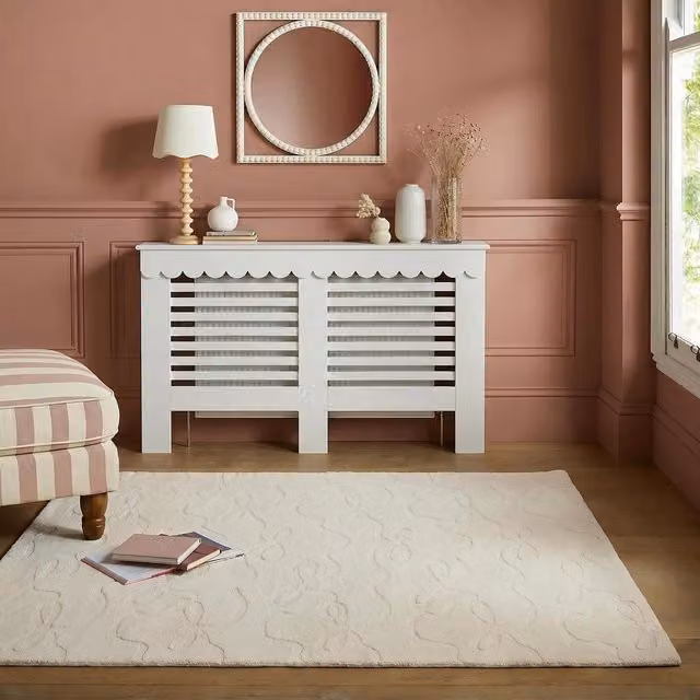 OHS Hand-Tufted Modern Rectangular Decorative Bows Rug in White and Brown