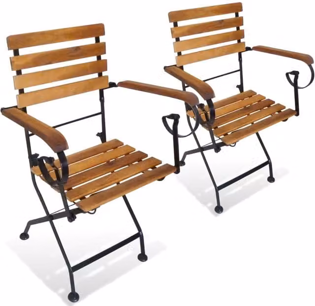 Berkfield Home Set of 2 Folding Garden Chairs in Brown Steel and Solid Acacia Wood – 1