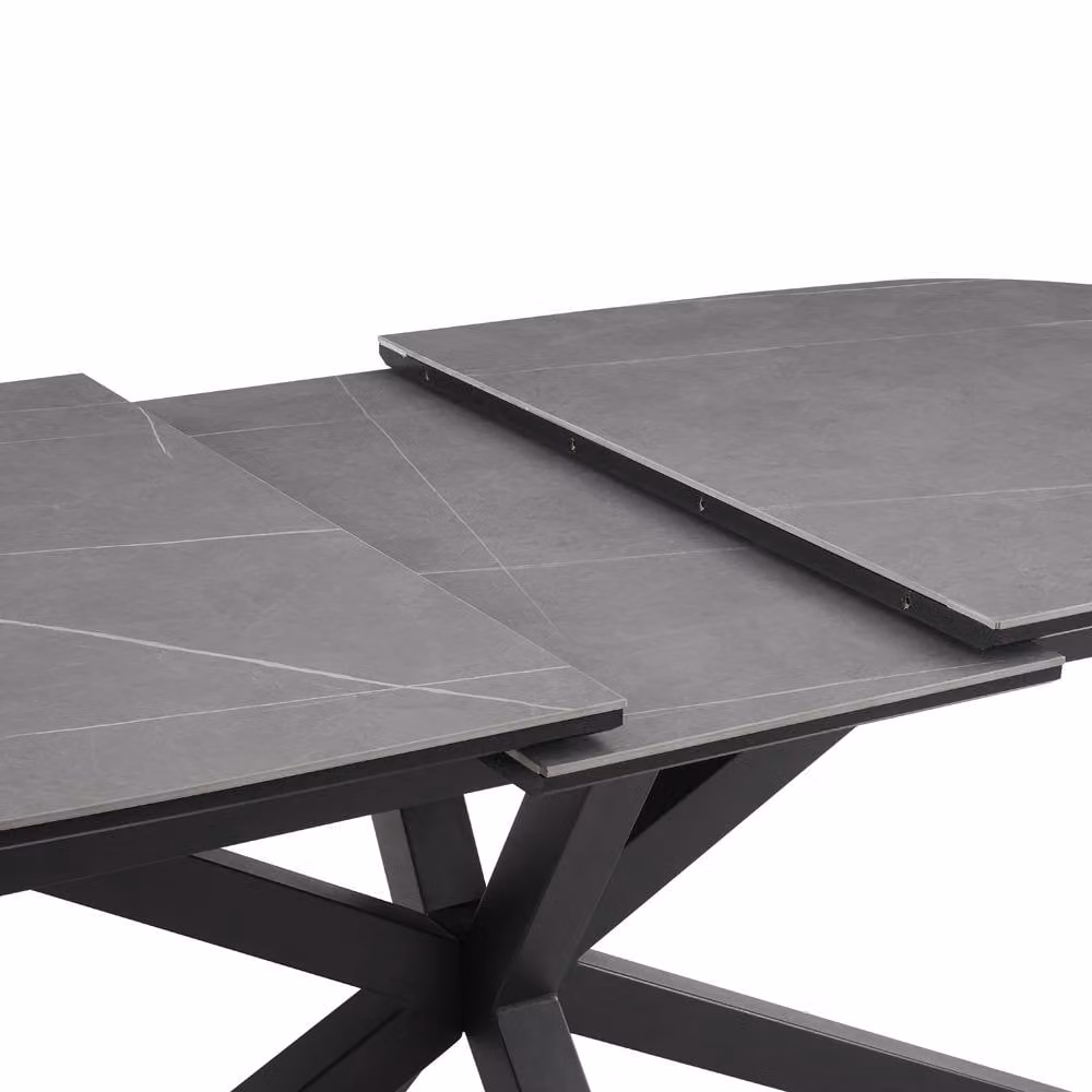 Home Detail Violet Extendable Rectangular Dining Table with Black Sintered Stone Ceramic Top and Grey Matt Finish – 3