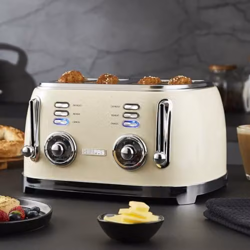 Geepas Retrovive Kitchen Appliance Combo Set including 20L Digital Microwave, 1.7L Electric Kettle, 4 Slice Toaster and 1.5L Jug Blender in Cream – 3
