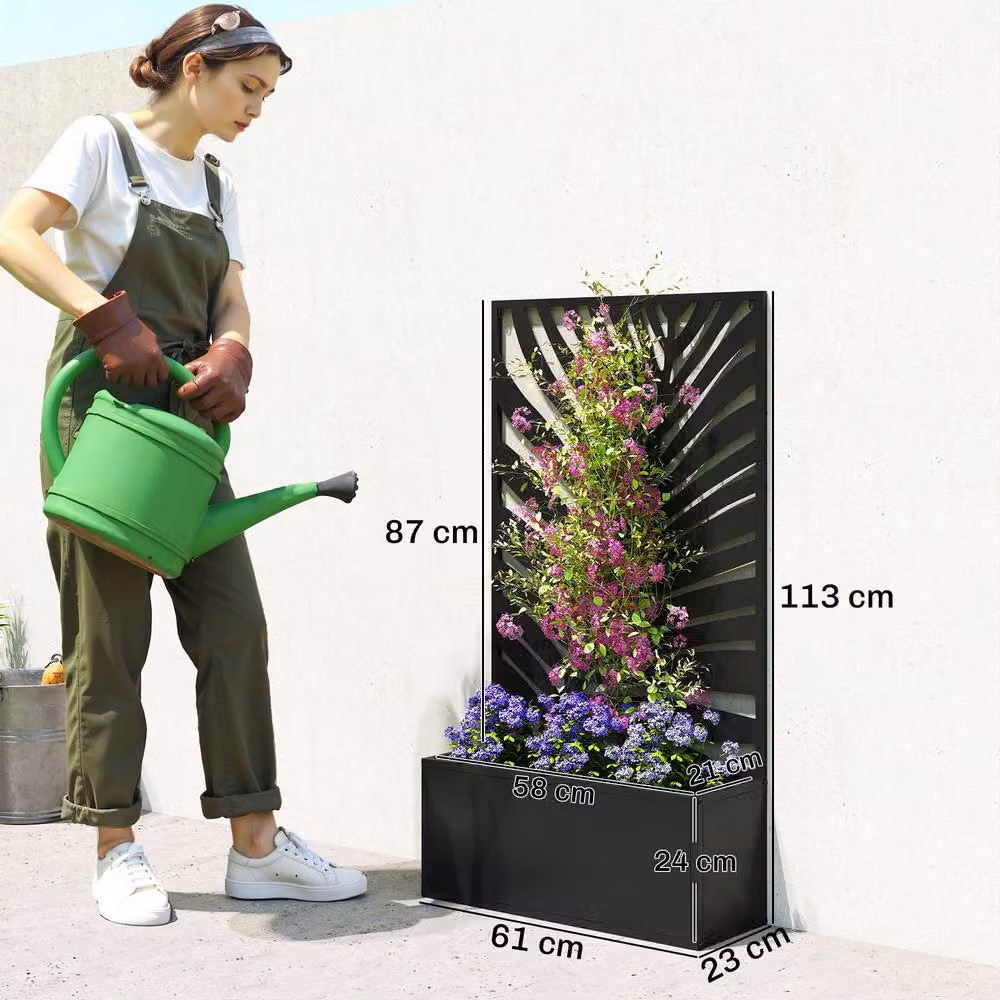 OUTSUNNY Metal Raised Garden Bed with Trellis in Black – 2