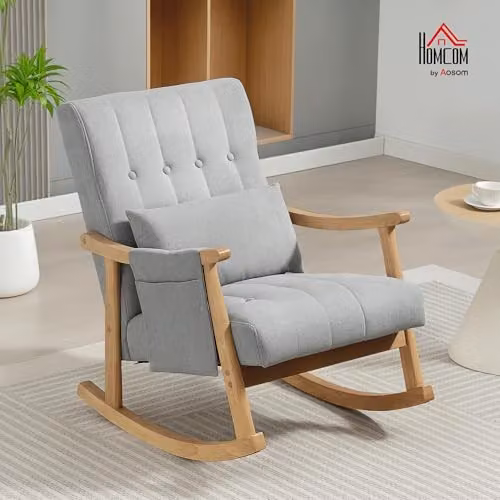 HOMCOM Modern High Back Rocking Chair with Solid Wood Legs in Grey – 2