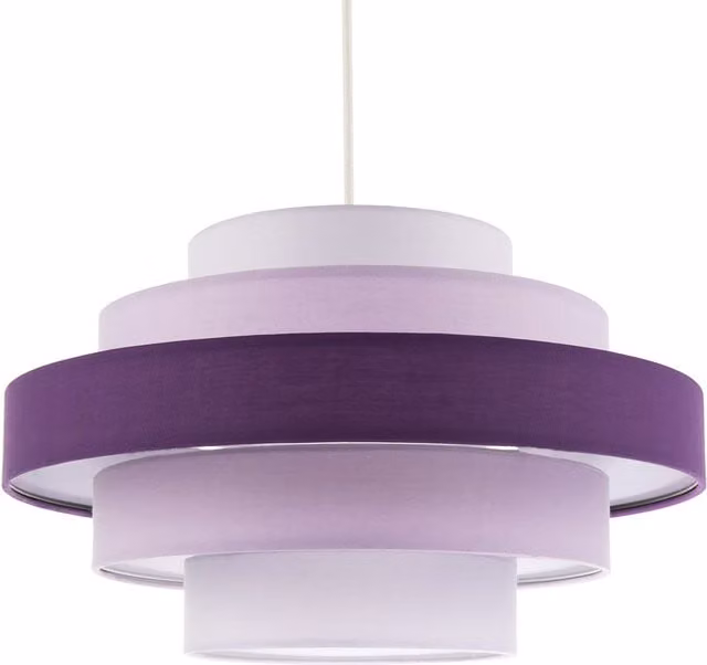 Happy Homewares Contemporary Round Triple Tier Purple Cotton Fabric Pendant Light Shade – 1