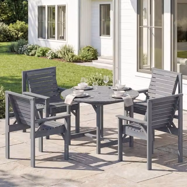 OUTSUNNY Grey Round Garden Dining Set with Table and Chairs, Treated Hardwood, W/D/H: 100 x 100 x 75 cm – 1