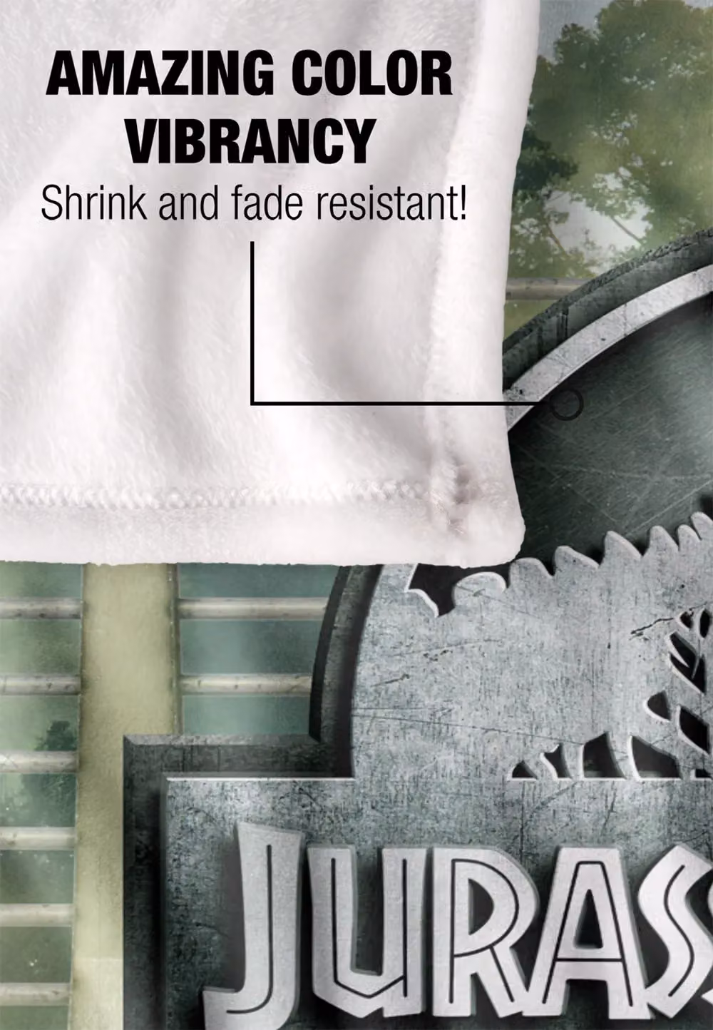 Universal Jurassic World Fence Logo Blanket in White, W: 152 cm, D: 127 cm – 4