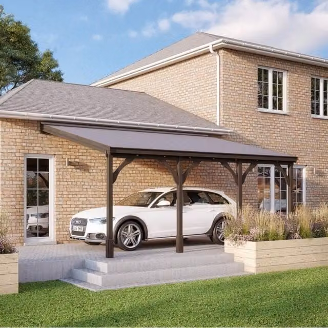 Rutland County Garden Furniture Wood Pent Carport with Bitumen Shingle Roof, Rustic Brown, W: 650 cm, D: 300 cm, H: 270 cm