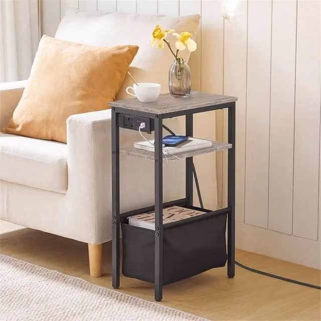 FORGEVIO Grey Metal Bedside Table, W/D/H: 40 x 20 x 60 cm