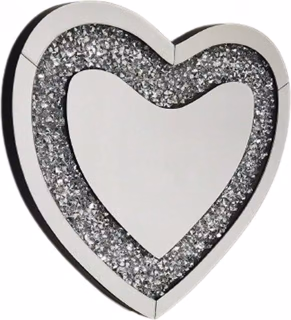 Biznest Heart Shape Crushed Diamond Crystal Wall Mirror in Silver