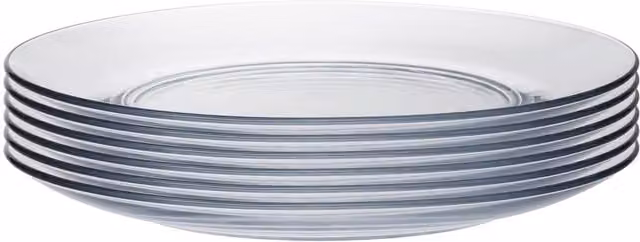 Duralex Transparent and White Glass Dessert Plates, Set of 6, Diameter: 19 cm
