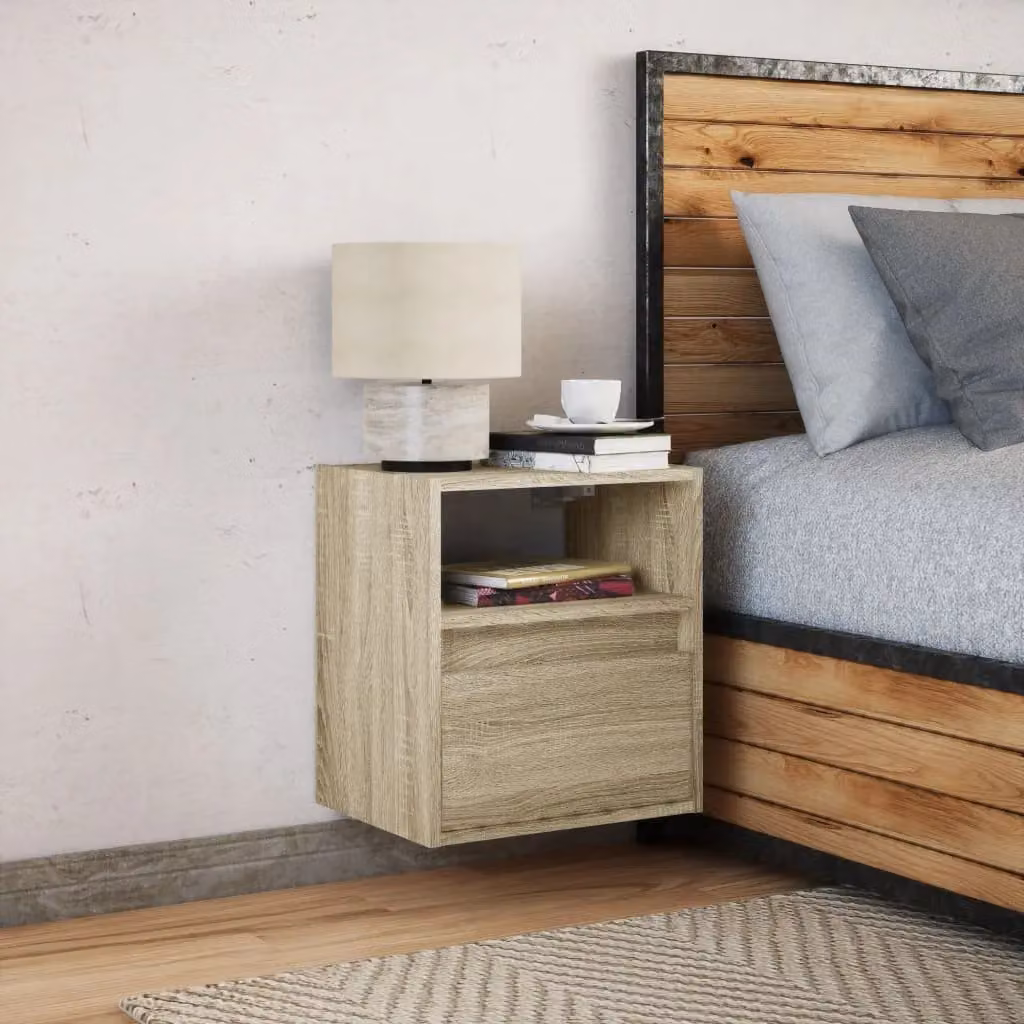 Berkfield Home Wall-mounted Bedside Cabinet with Integrated LED Lights in Sonoma Oak Brown – 3