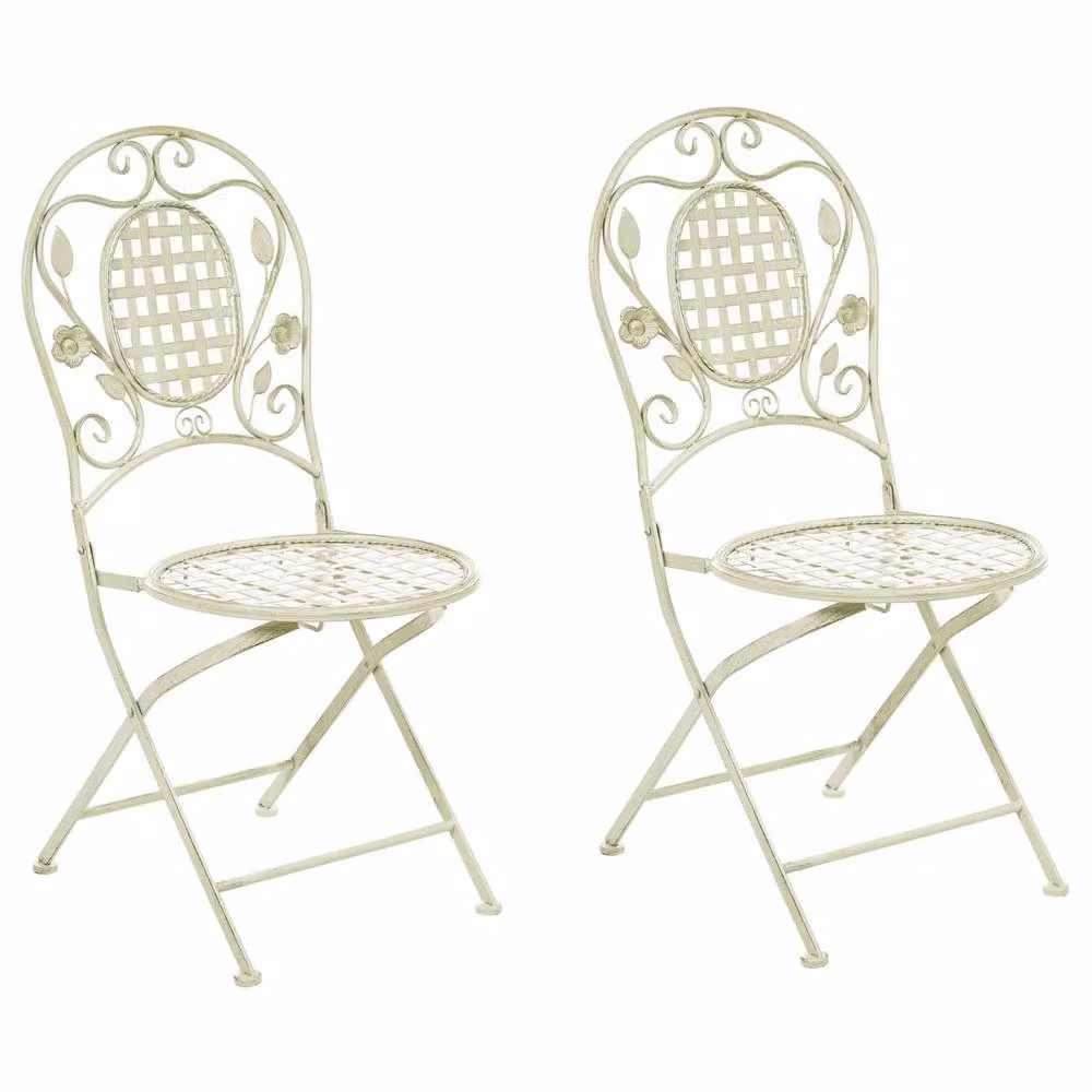 Wyld and Coco Set of 2 Light Green Provencal Foldable Metal Garden Chairs – 2
