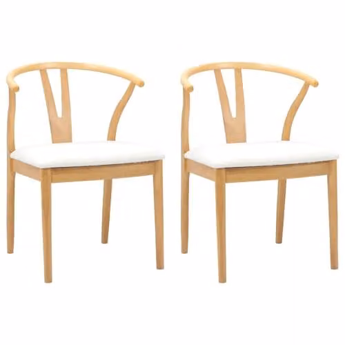vidaXL Set of 2 Dining Chairs in Natural Rubberwood with Beige Fabric Upholstery