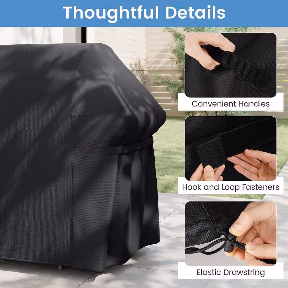 KORVIXA Heavy Duty Waterproof Black PVC Gas Grill Cover, W/D/H: 100 x 100 x 66 cm – 4