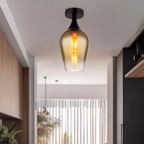Netlighting Lavus Semi Ceiling Light with Black and Gold Glass Shade, Diameter: 30 cm – 3