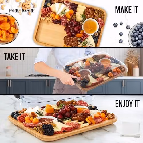 Farberware Build-a-Board Rectangular Bamboo Multi-Purpose Snack Box and Chopping Board Lid, Brown, W: 35.5 cm, D: 28 cm – 2