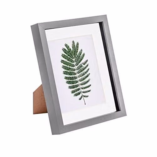 Nicola Spring Modern Rectangular 3D Shadow Box Photo Frame in Grey with Black Mount