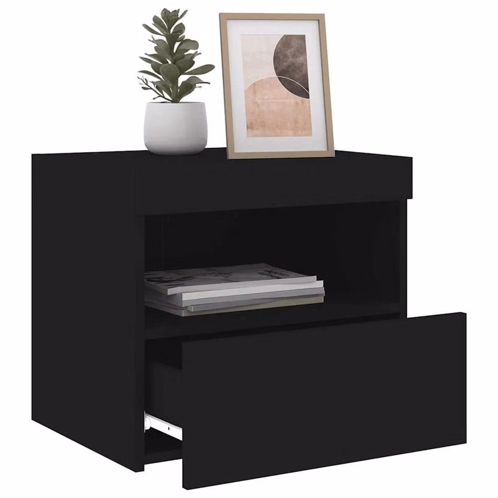 Berkfield Home Set of 2 Modern Black Bedside Cabinets with Integrated LED Lighting, W/D/H: 50 x 40 x 45 cm – 3