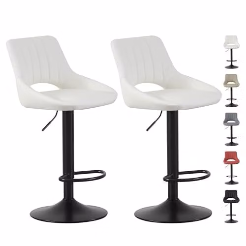 mcc direct Stacey Set of 2 Cream Faux Leather Swivel Bar Stools with Backrest and Metal Base – 1